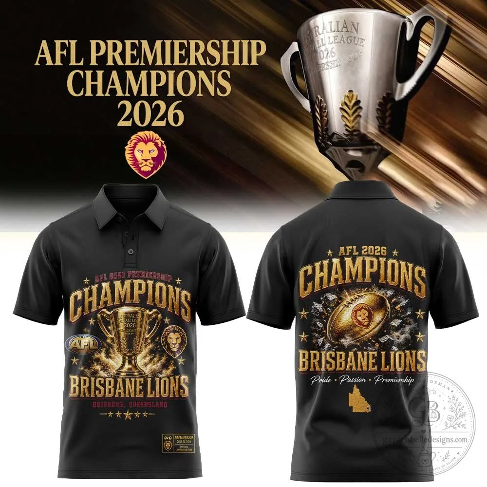 Brisbane Lions AFL 2026 Premiership Champions Black Fan Polo Shirt
