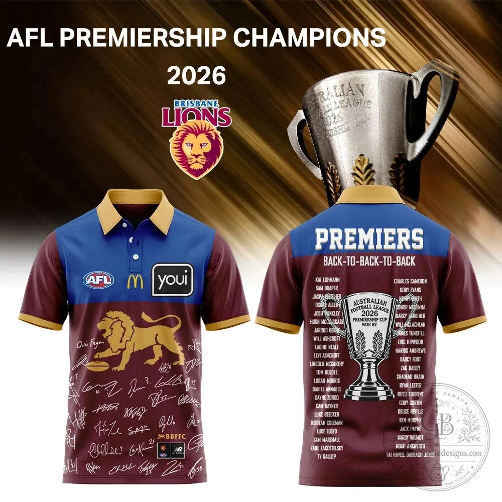 Polo Shirt for 2026 Premiership Champions of the Brisbane Lions Australian Football League 2 Polo Shirt for 2026 Premiership Champions of the Brisbane Lions Australian Football League
