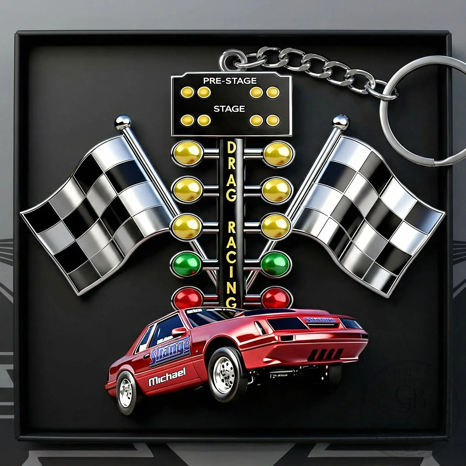 Drag Racing Christmas Tree and Checkered Flags Acrylic Keychain 8 Drag Racing Christmas Tree and Checkered Flags Acrylic Keychain