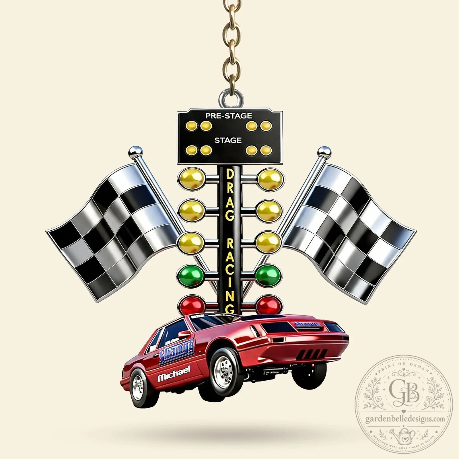 Drag Racing Christmas Tree and Checkered Flags Acrylic Keychain 9 Drag Racing Christmas Tree and Checkered Flags Acrylic Keychain