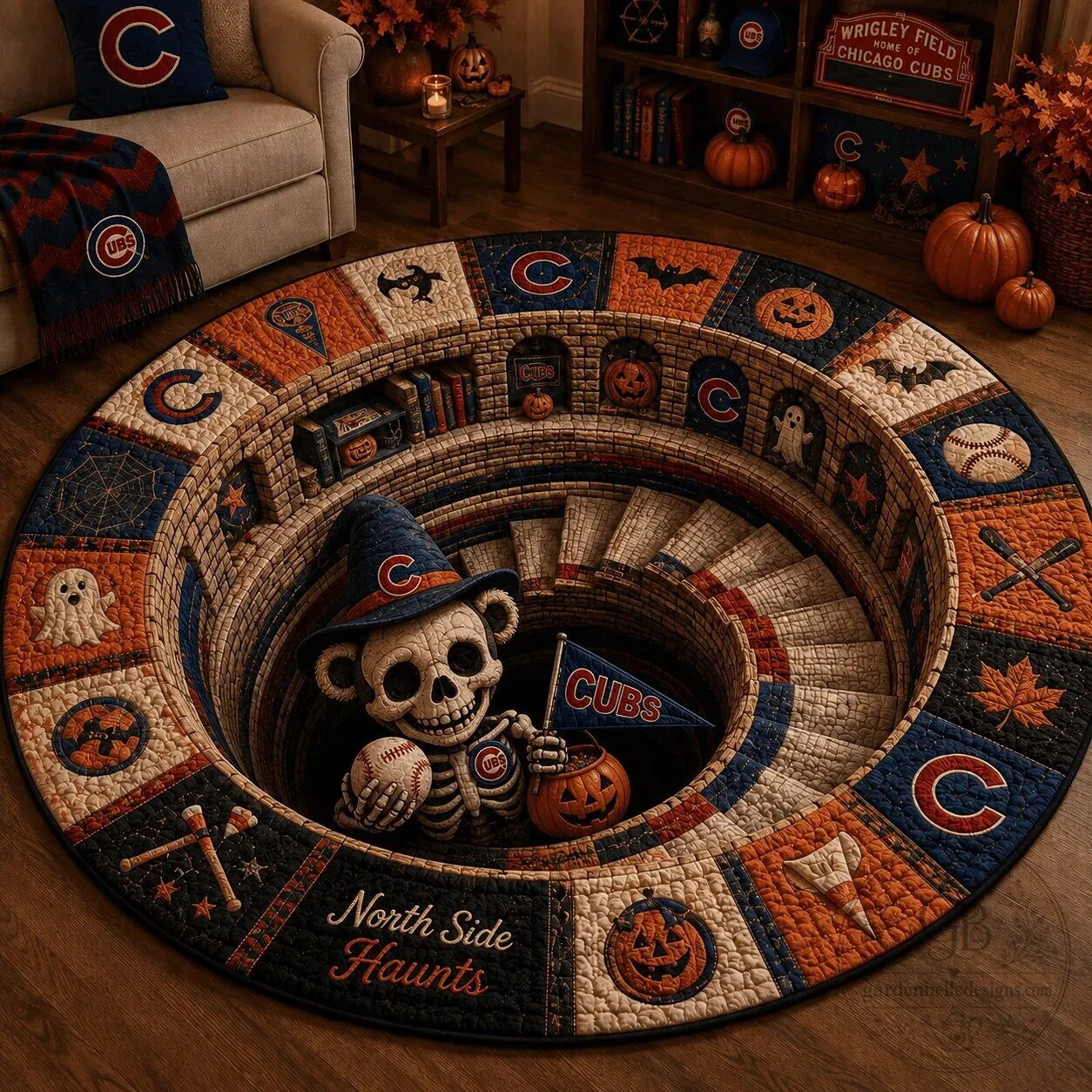 Chicago Cubs Halloween North Side Haunts Quilted Round Area Rug