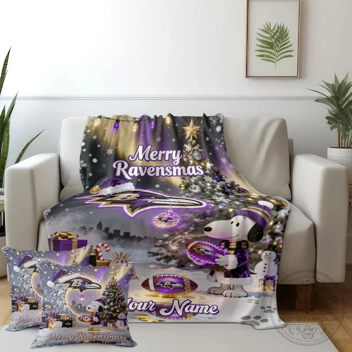 Baltimore Ravens Snoopy Merry Ravensmas Christmas Blanket