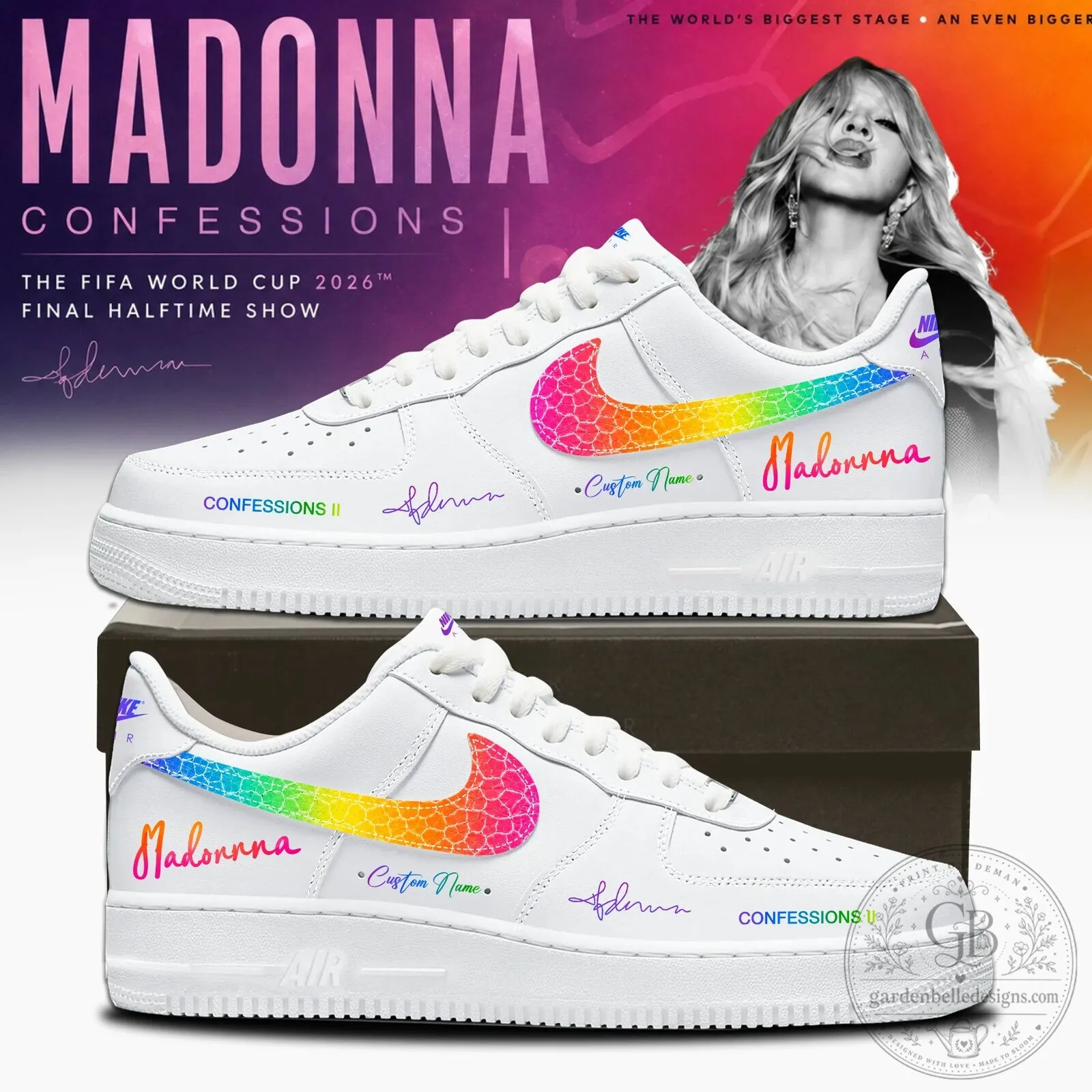 Custom Name White Sneakers - Madonna Confessions II Edition