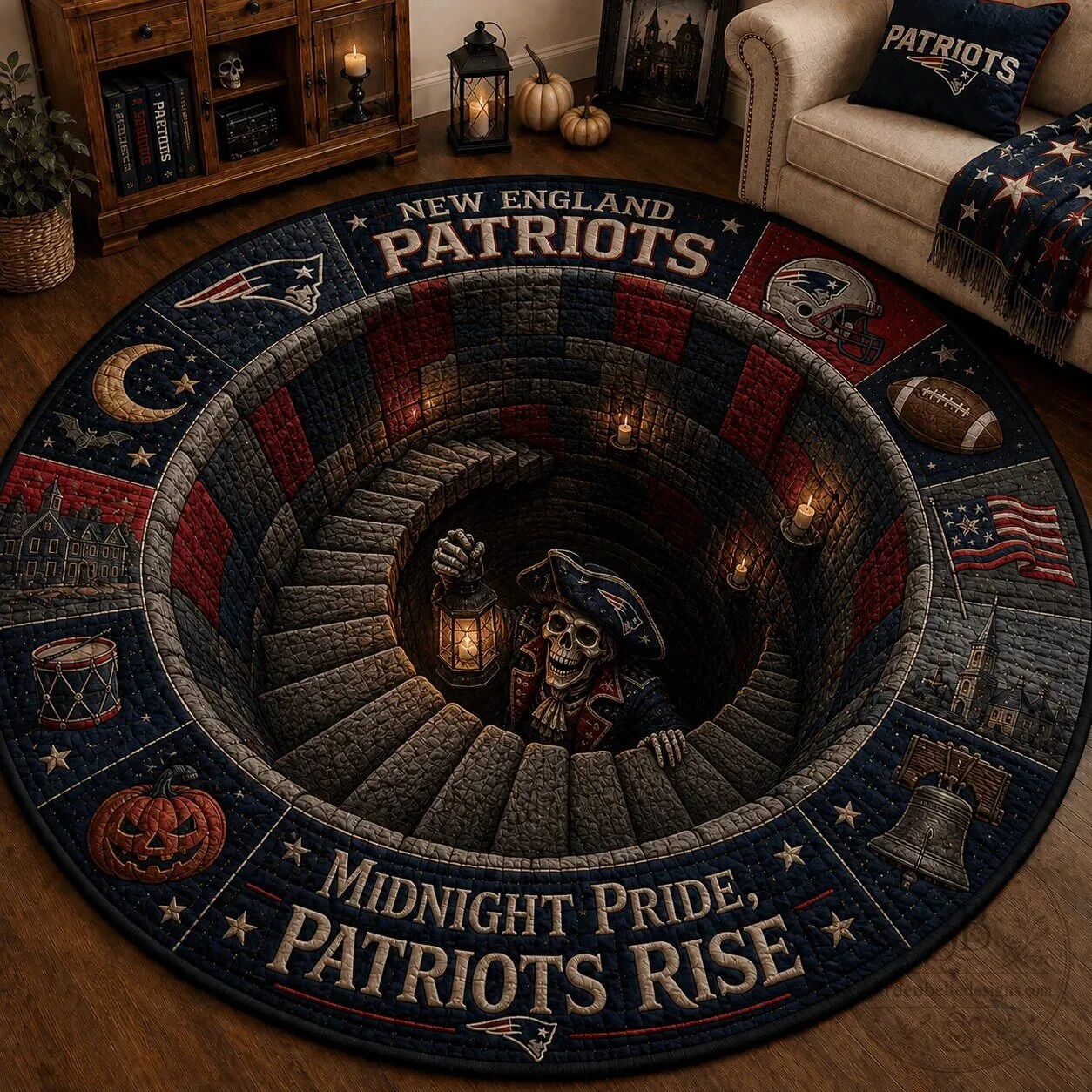New England Patriots Midnight Pride Patriots Rise Round Rug