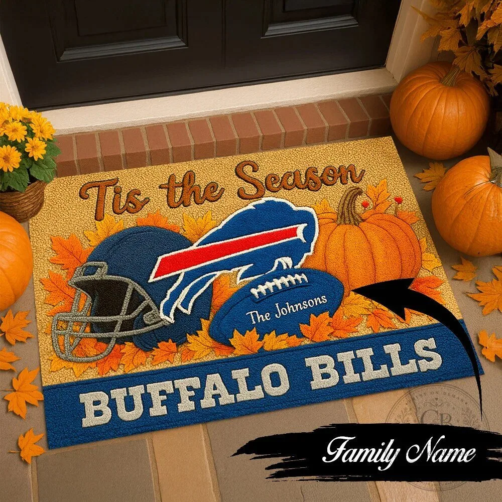 Buffalo Bills Football Team Fall Season Personalized Family Name Doormat