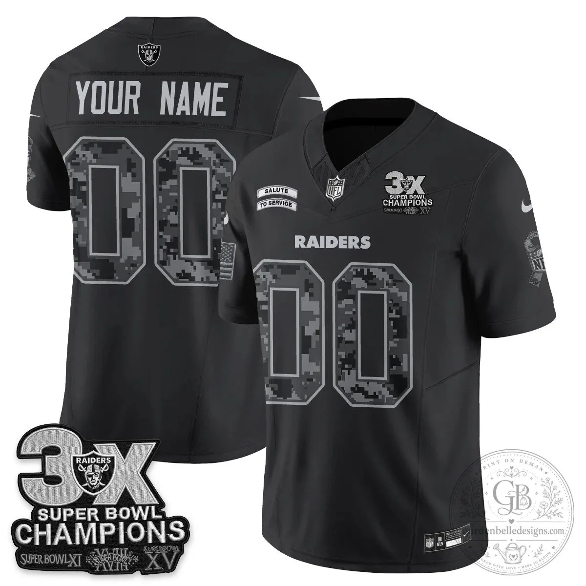Las Vegas Raiders Salute To Service Custom Black Football Jersey