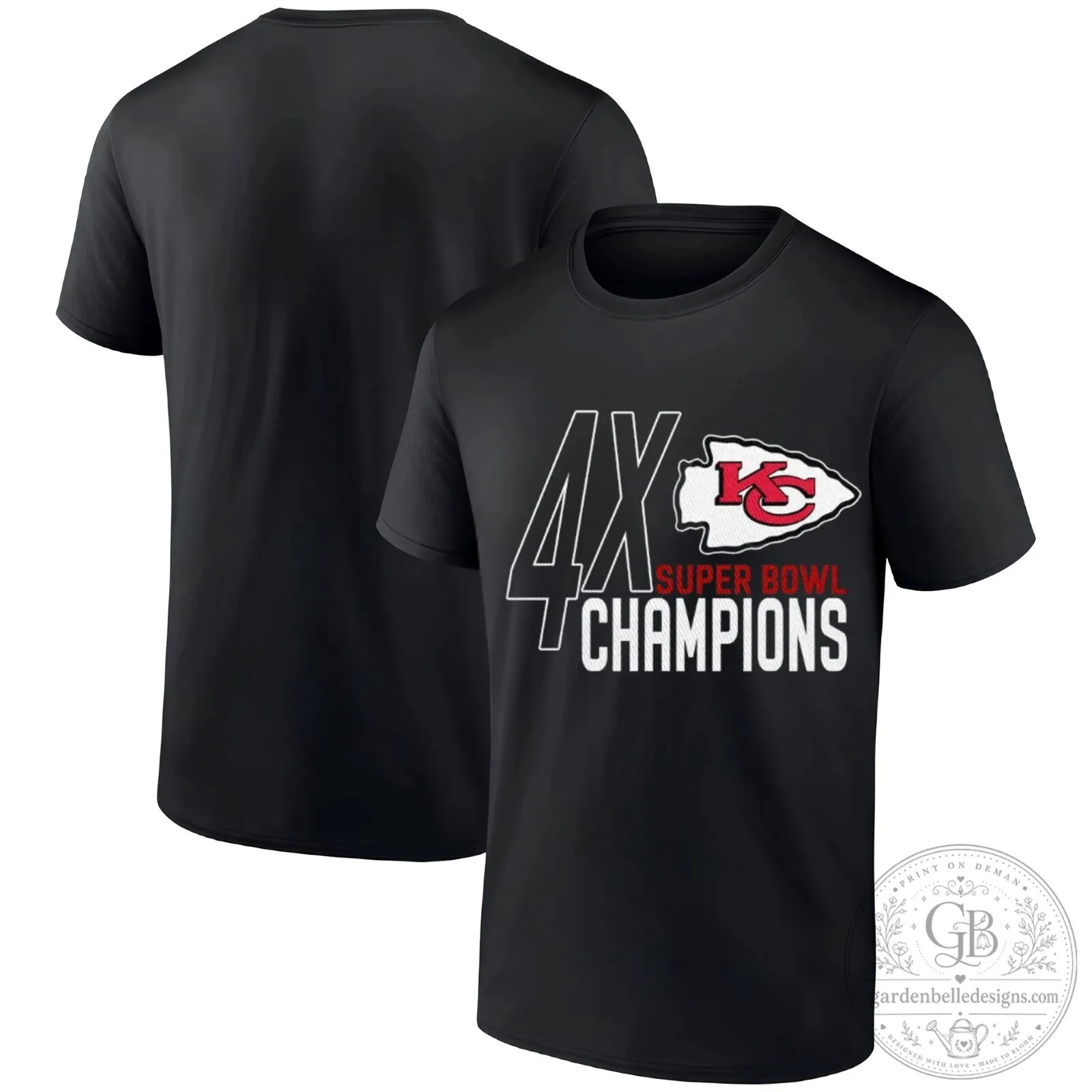 Kansas City Chiefs Four Times Super Bowl Champions Black T-Shirt