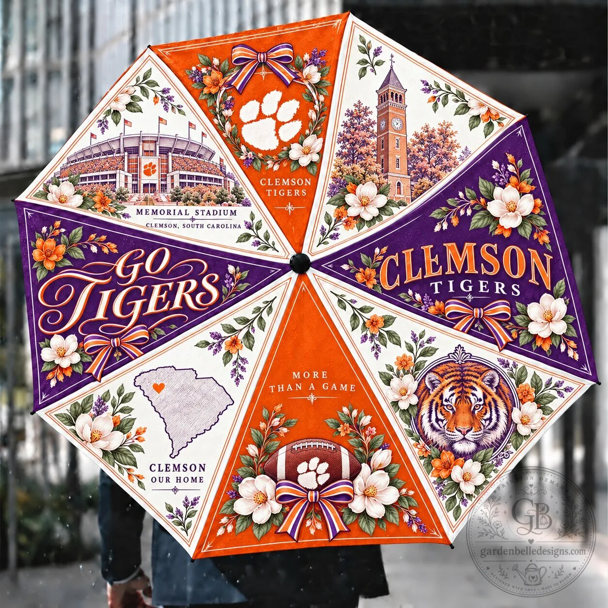 Clemson Tigers Football Team Floral Pattern Compact Folding Umbrella 1 Clemson Tigers Football Team Floral Pattern Compact Folding Umbrella