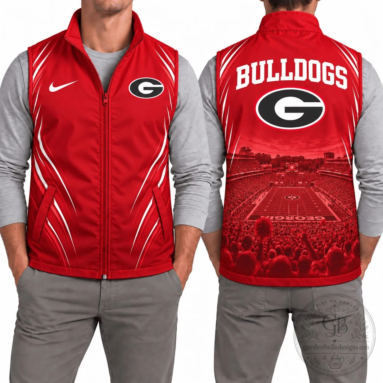 Georgia Bulldogs Football Team Red Full Zip Sleeveless Vest
