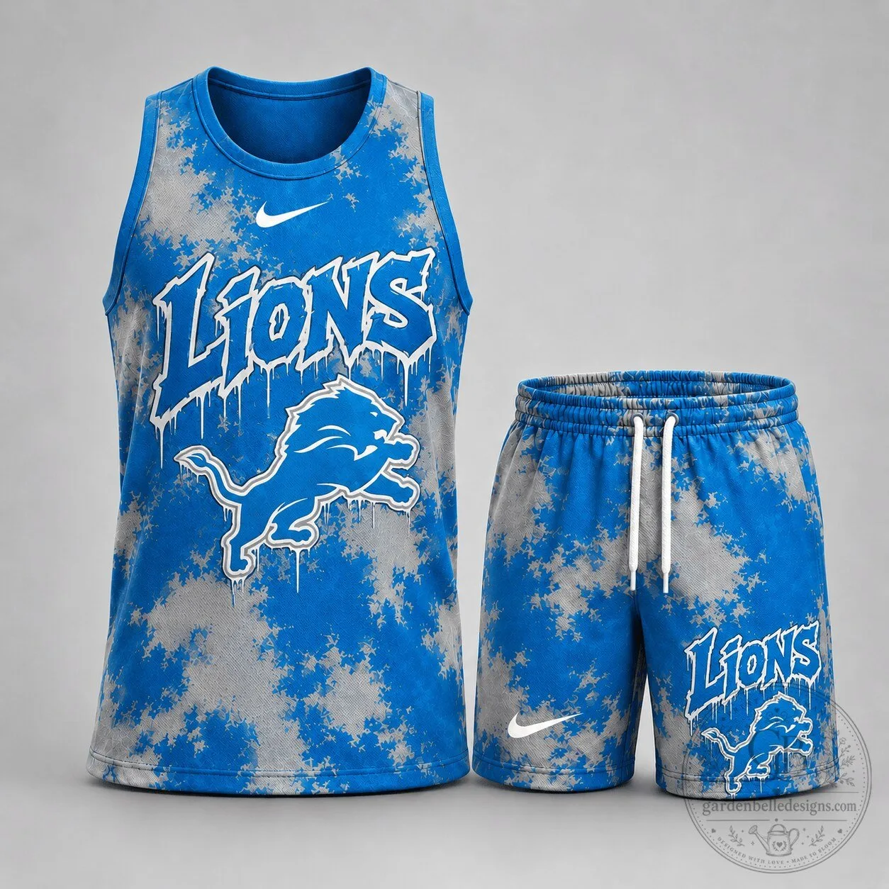 Detroit Lions Urban Splash Dye Blue and Gray Tank Top and Shorts Set