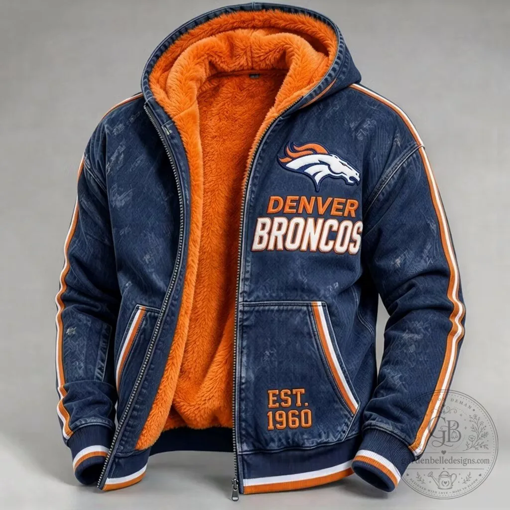 Denver Broncos Football Team Sherpa Lined Full Zip Hoodie Jacket