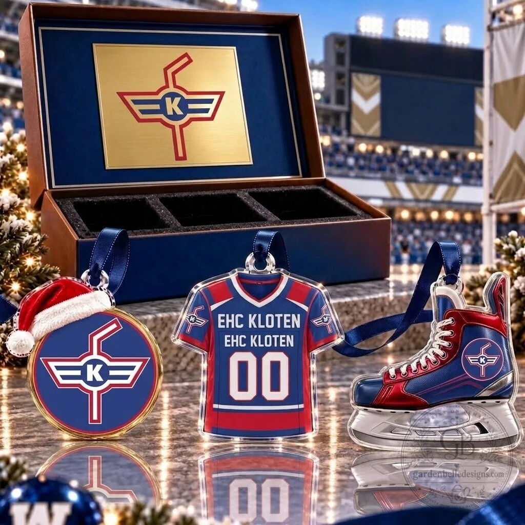 EHC Kloten Hockey Team Full Set of 3 Acrylic Christmas Ornaments