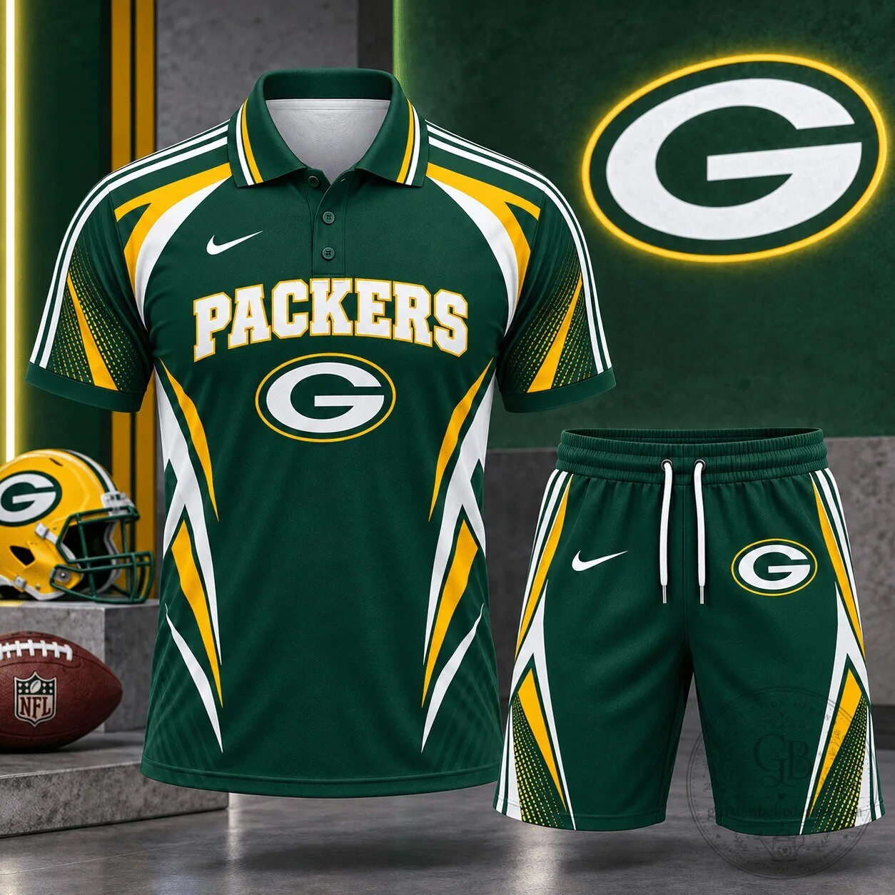Packers Polo Shirt and Shorts Set for NFL Fans - Green Bay Team Apparel