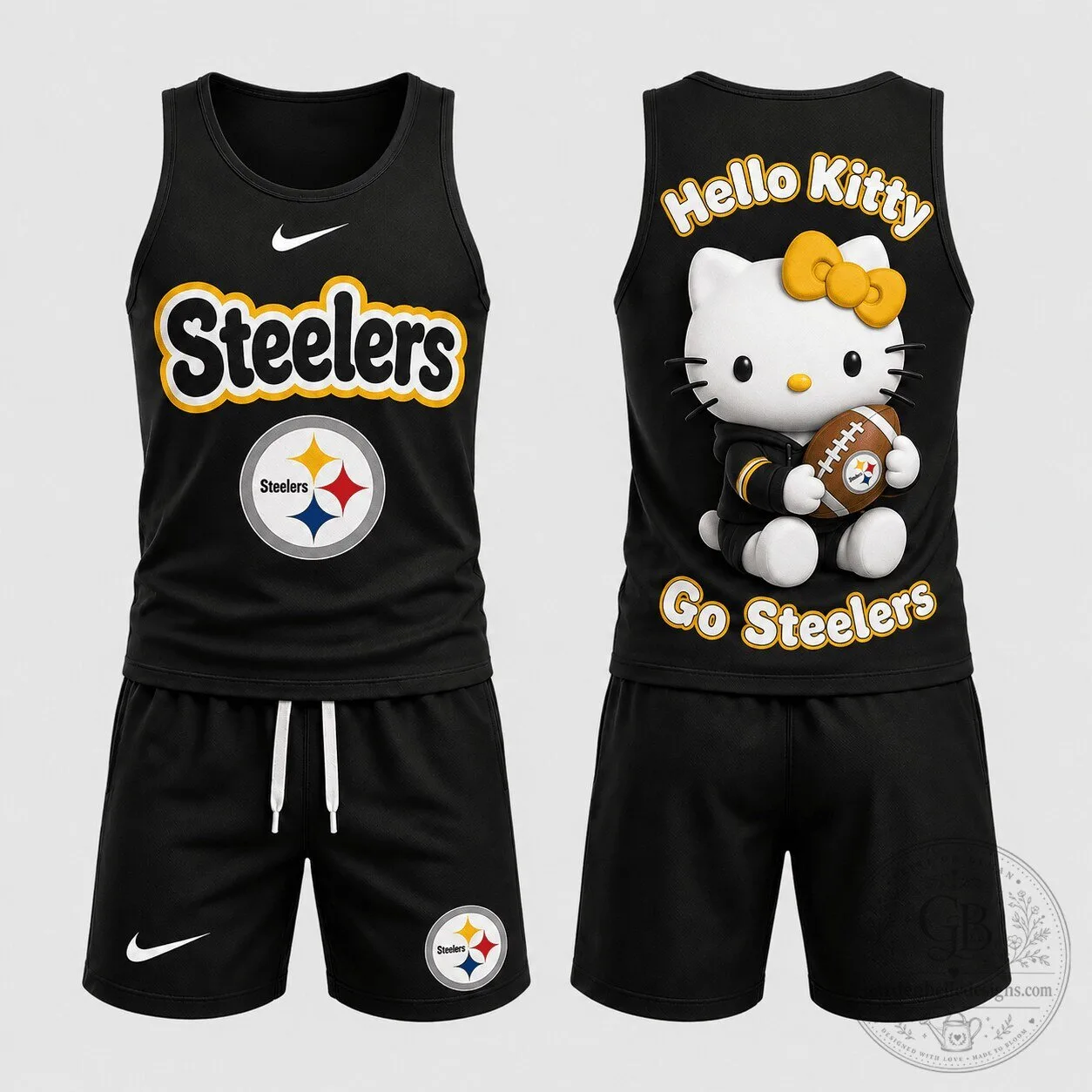Pittsburgh Steelers Hello Kitty Football Team Tank Top and Shorts Set