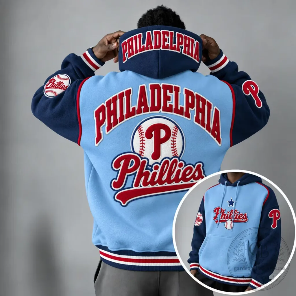 Philadelphia Phillies Baseball Team Logo Light Blue and Navy Hoodie Philadelphia Phillies Baseball Team Logo Light Blue and Navy Hoodie