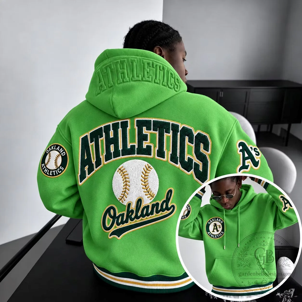 Oakland Athletics Baseball Team Green Embroidered Pullover Hoodie