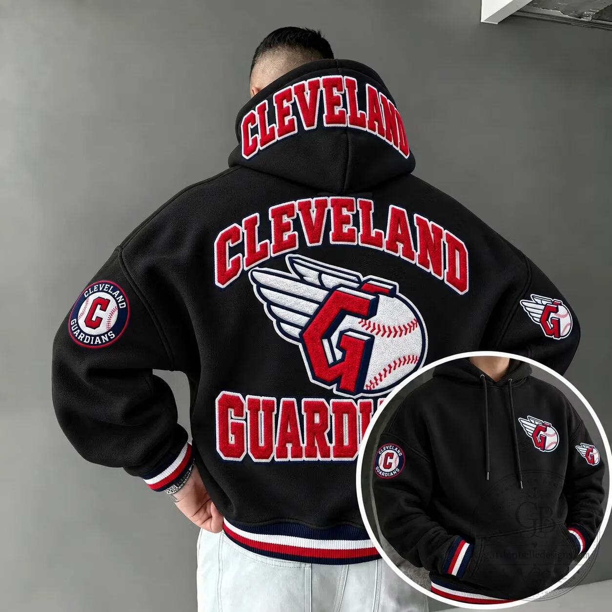 Cleveland Guardians Baseball Team Logo Black Oversized Hoodie Sweatshirt