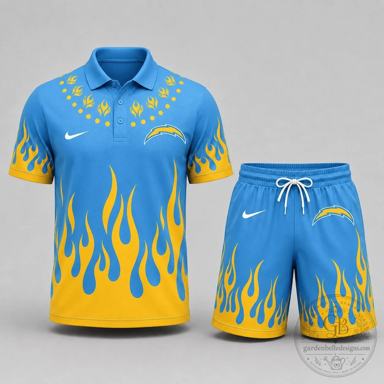 Los Angeles Chargers Flame Polo Shirt and Shorts Set