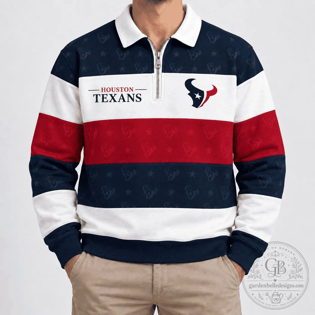 Houston Texans National Football League Team Striped Quarter-Zip Polo Shirt