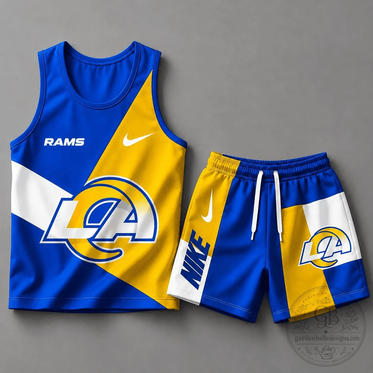 Los Angeles Rams Royal Blue Gold White Color Block Tank Top and Shorts Set