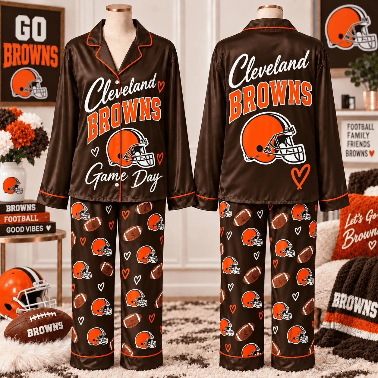 Cleveland Browns Football Game Day Women's Pajamas Set