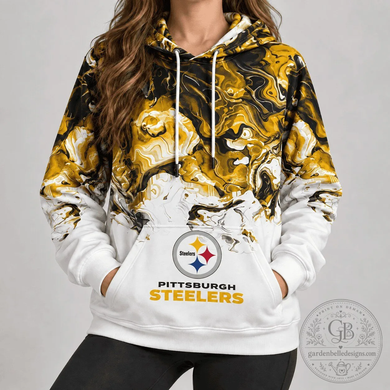Pittsburgh Steelers Football Team Gold Black White Swirl Pattern Hoodie