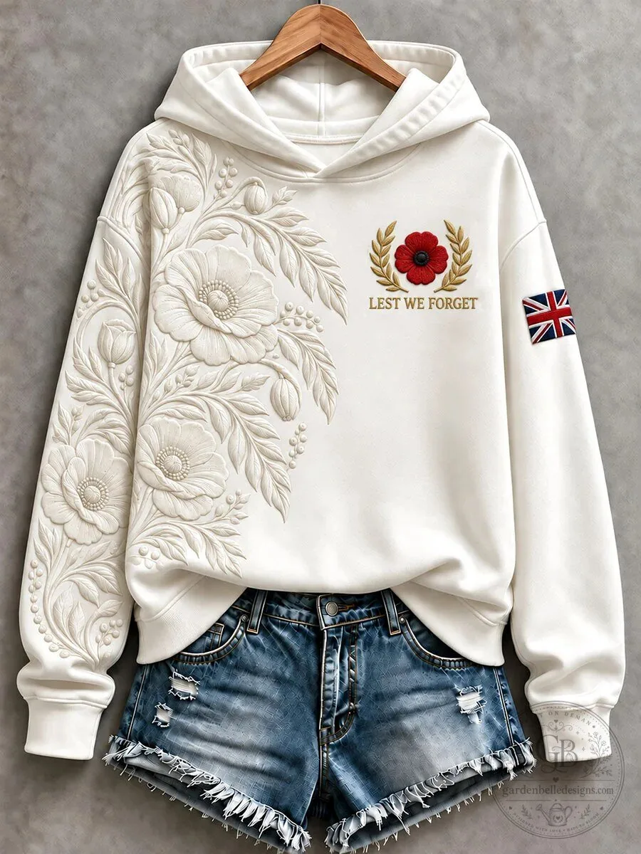 Lest We Forget Remembrance Day Poppy Flower United Kingdom Flag Hoodie