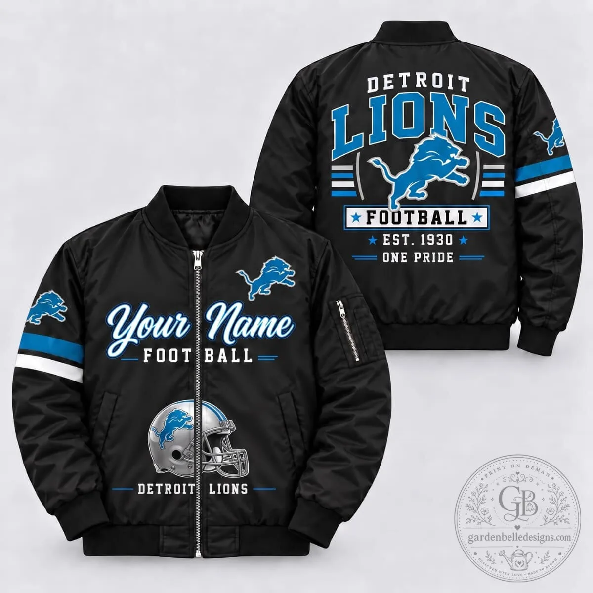 Detroit Lions Fan Personalized Football Bomber Jacket for Men and Women