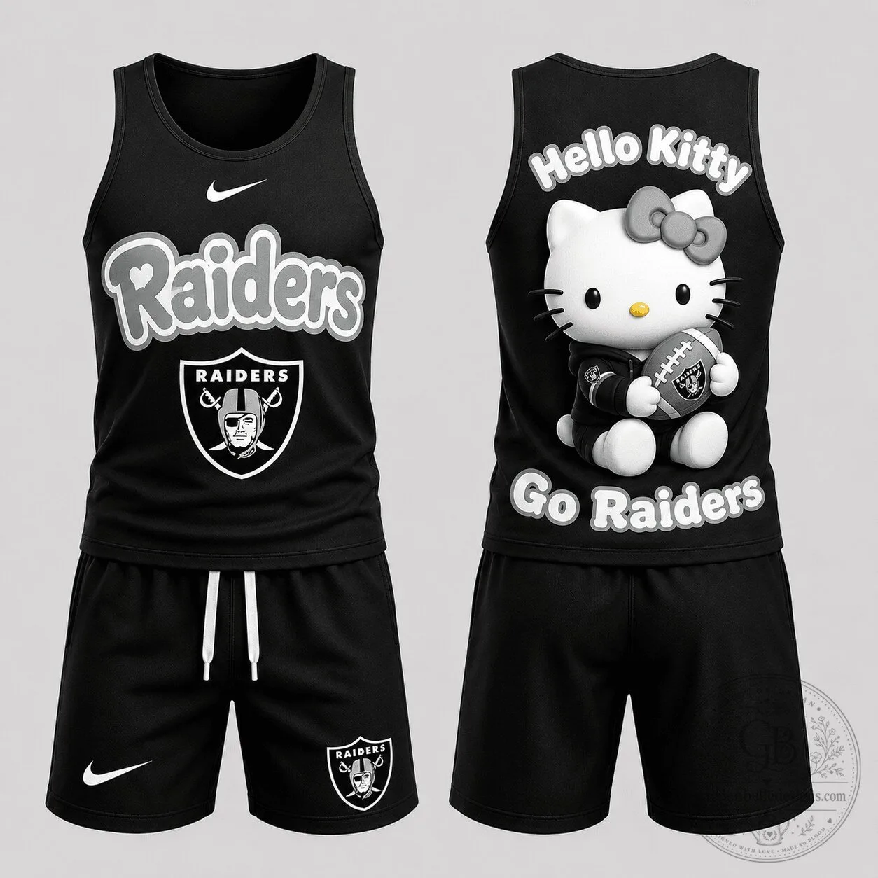 Las Vegas Raiders Hello Kitty Football Team Tank Top and Shorts Set