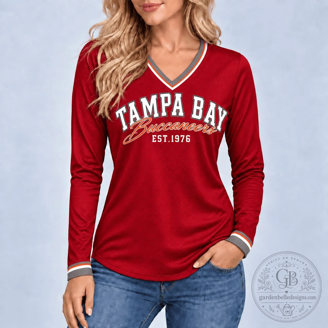 Tampa Bay Buccaneers Established 1976 Red Long Sleeve V-Neck T-Shirt