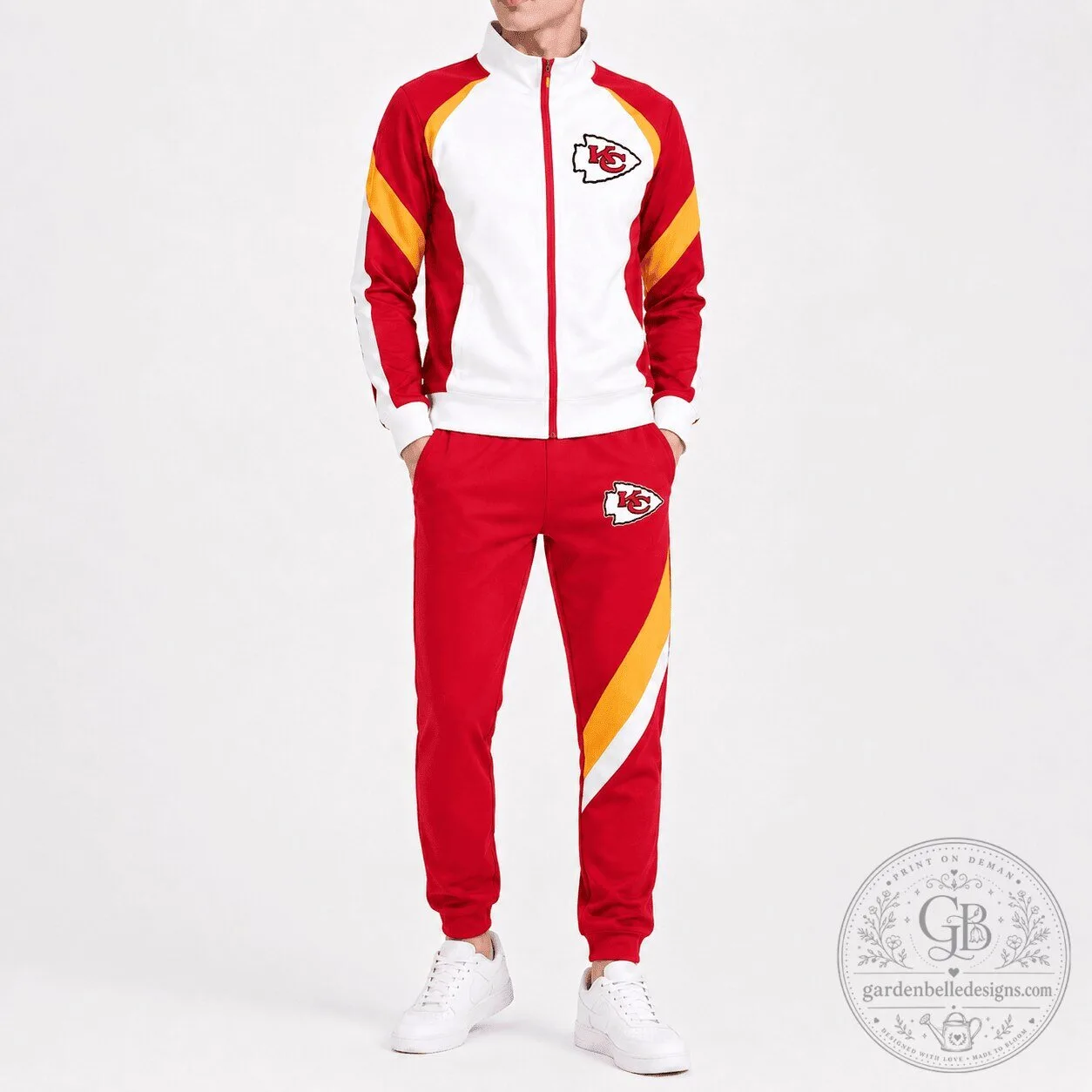Kansas City Chiefs Red and White Tracksuit Set with Jacket and Jogger Pants