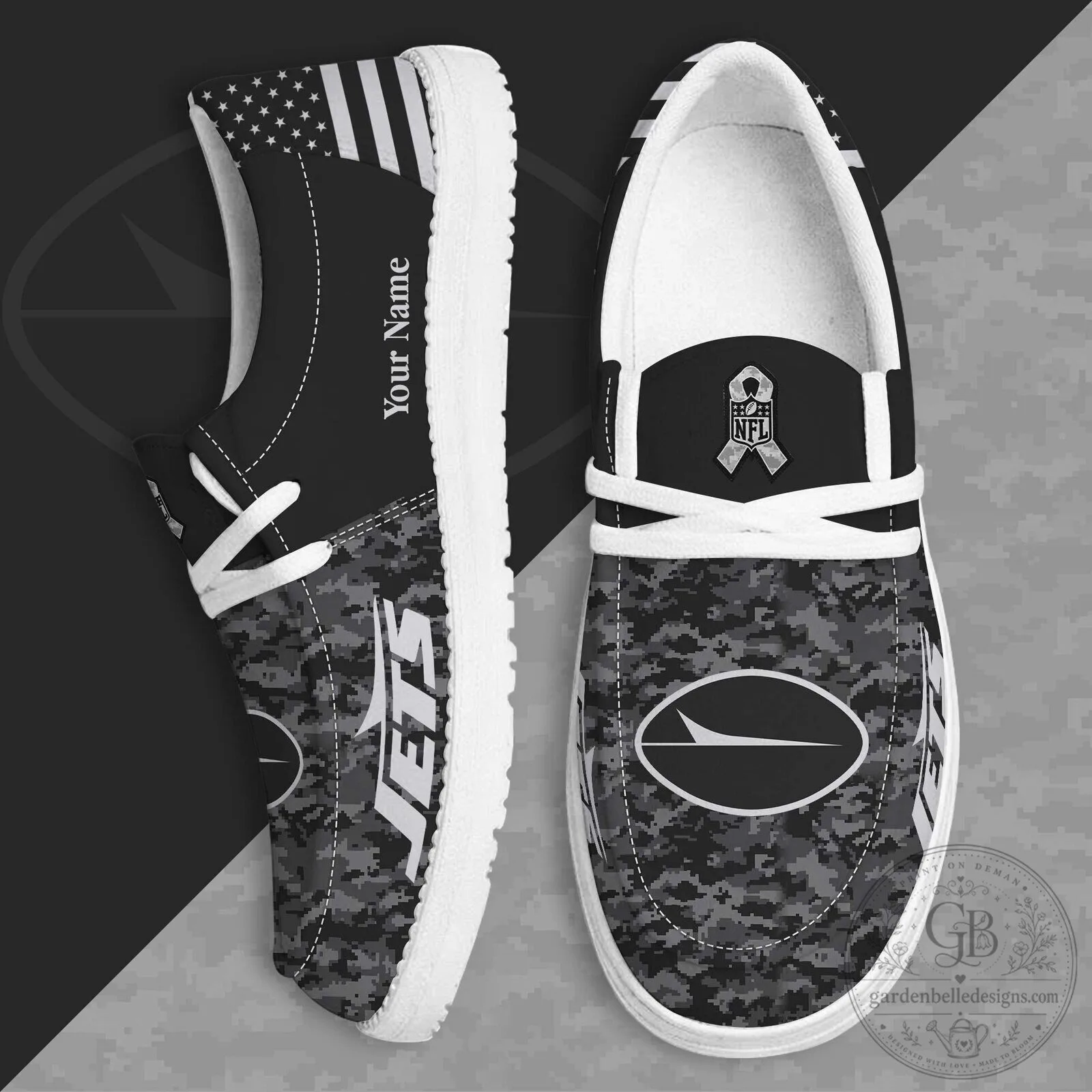 New York Jets Salute to Service Custom Name Camouflage Shoes