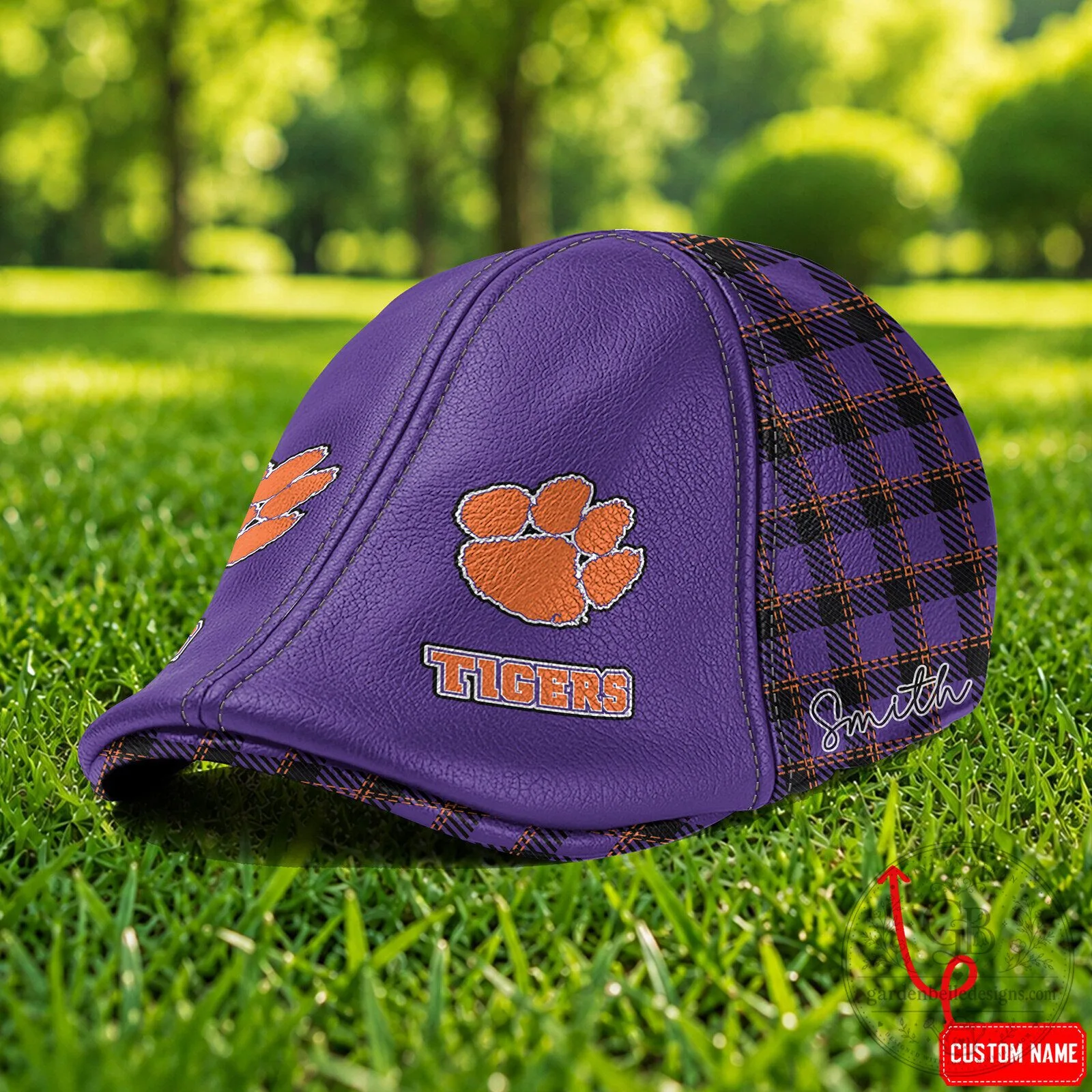 Clemson Tigers Personalized Purple Plaid Ivy Cap Hat