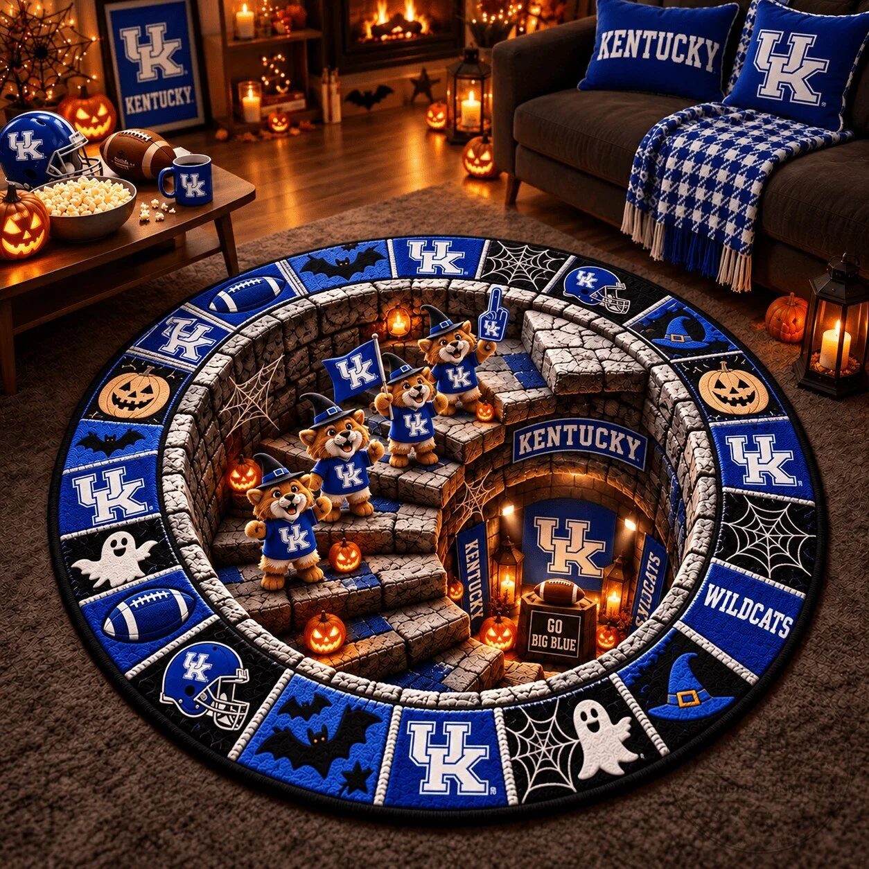 Kentucky Wildcats Halloween Football Team Round Area Rug