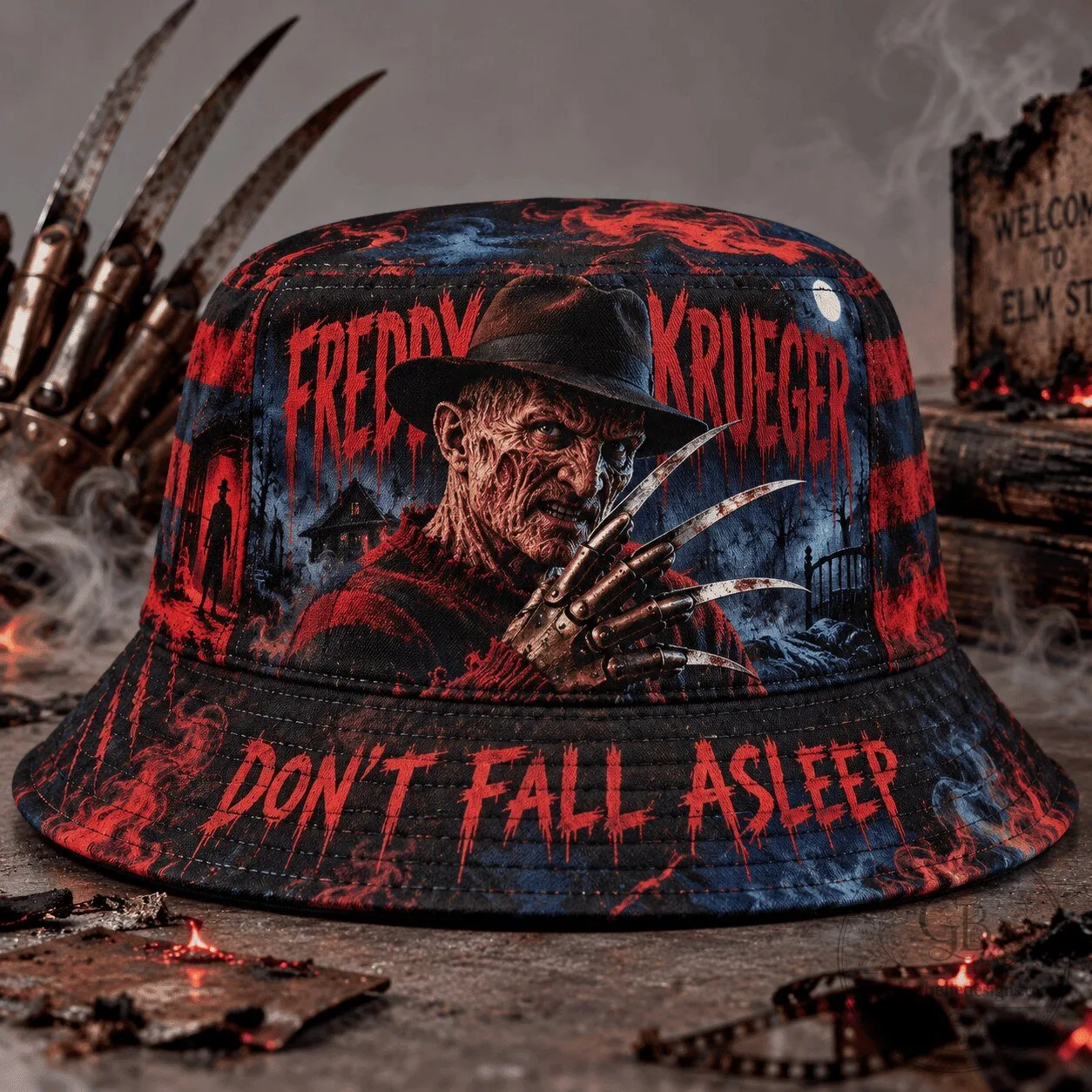 Freddy Krueger Don't Fall Asleep Horror Movie Bucket Hat