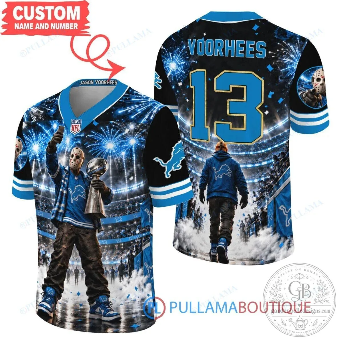 Detroit Lions Jason Voorhees Friday the 13th Horror Movie Football Jersey