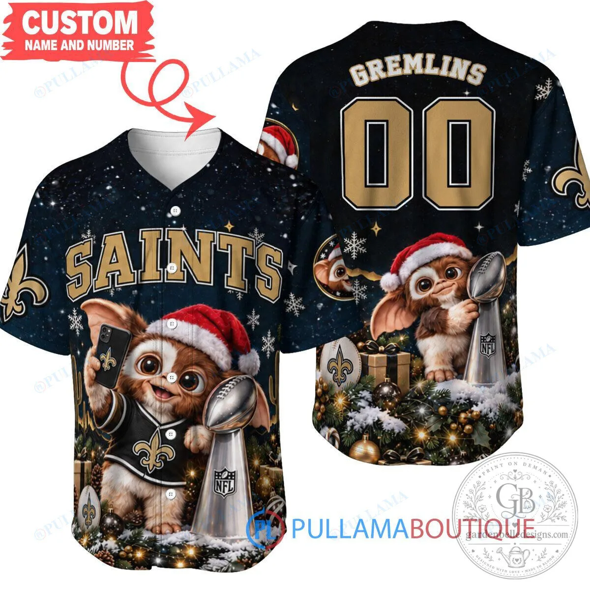 New Orleans Saints Gremlins Christmas Super Bowl Football Baseball Jersey