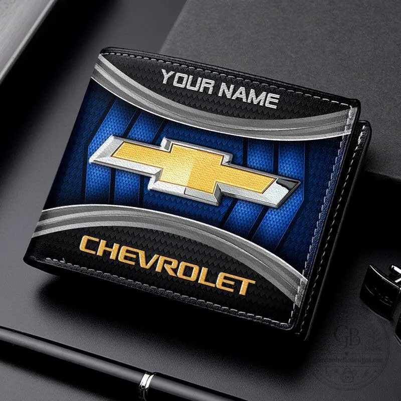 Personalized Chevrolet Blue Logo Bi-Fold Wallet for Men
