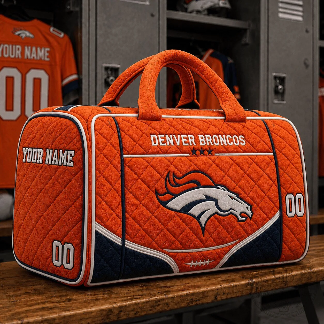Denver Broncos Personalized Quilted Duffle Bag with Custom Name and Number
