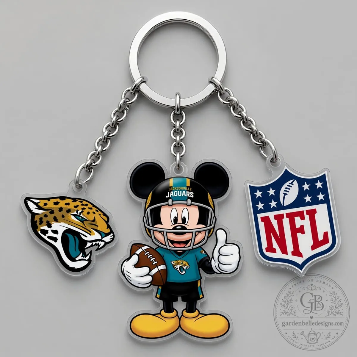 Jacksonville Jaguars Mickey Mouse Football Player Triple Charm Keychain