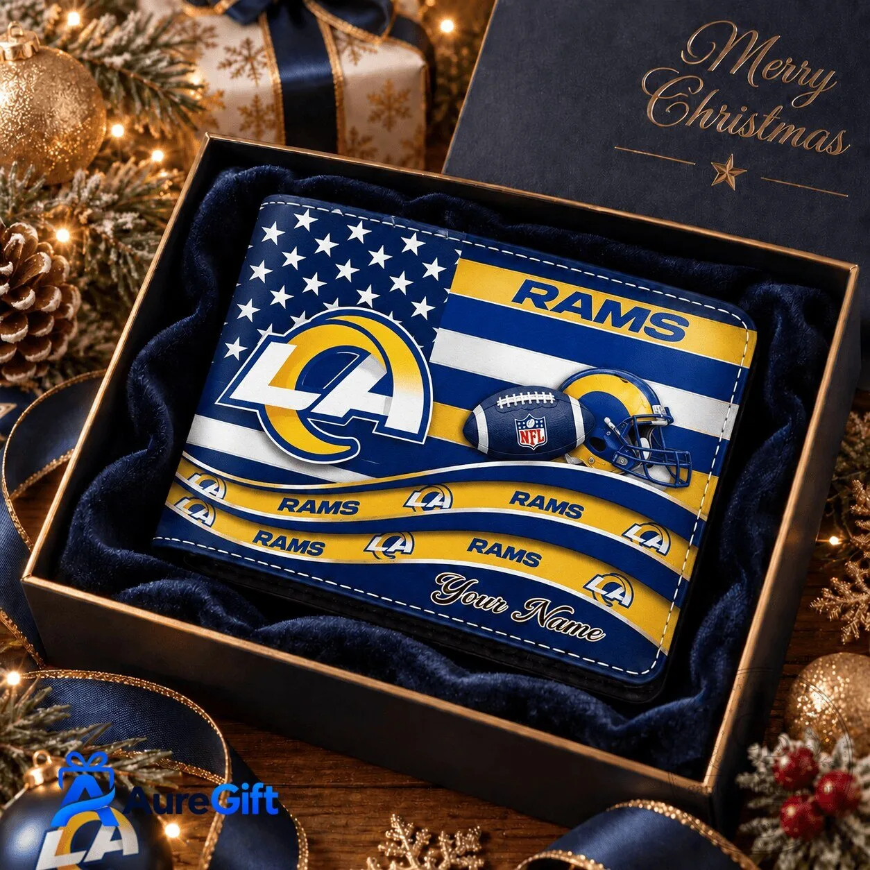 Los Angeles Rams NFL Personalized American Flag Bifold Wallet