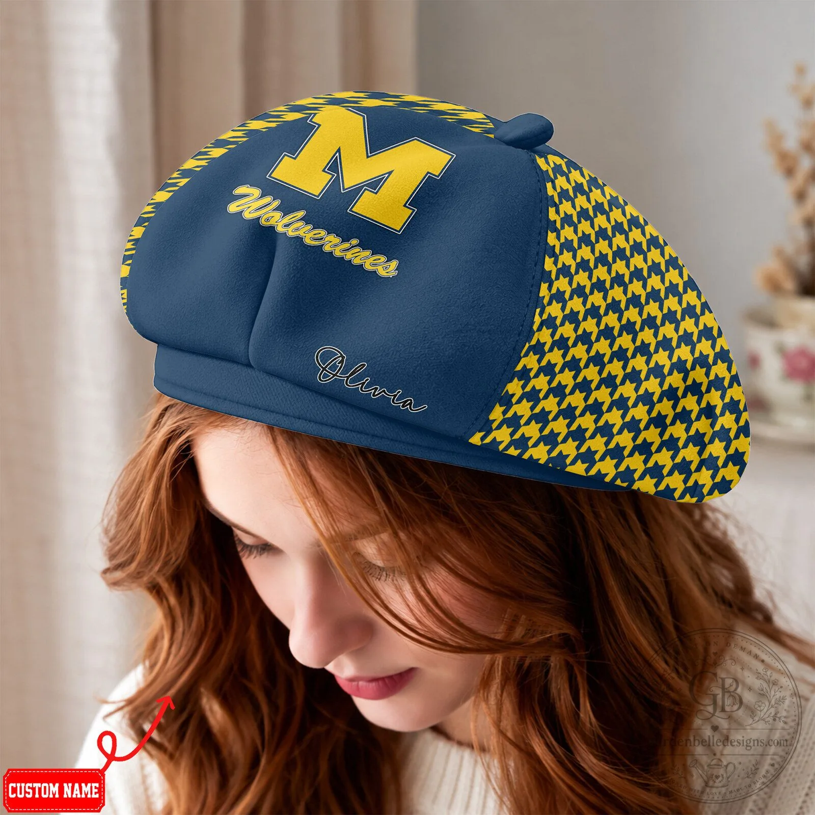 Michigan Wolverines NCAA Women's Beret Hat with Custom Name
