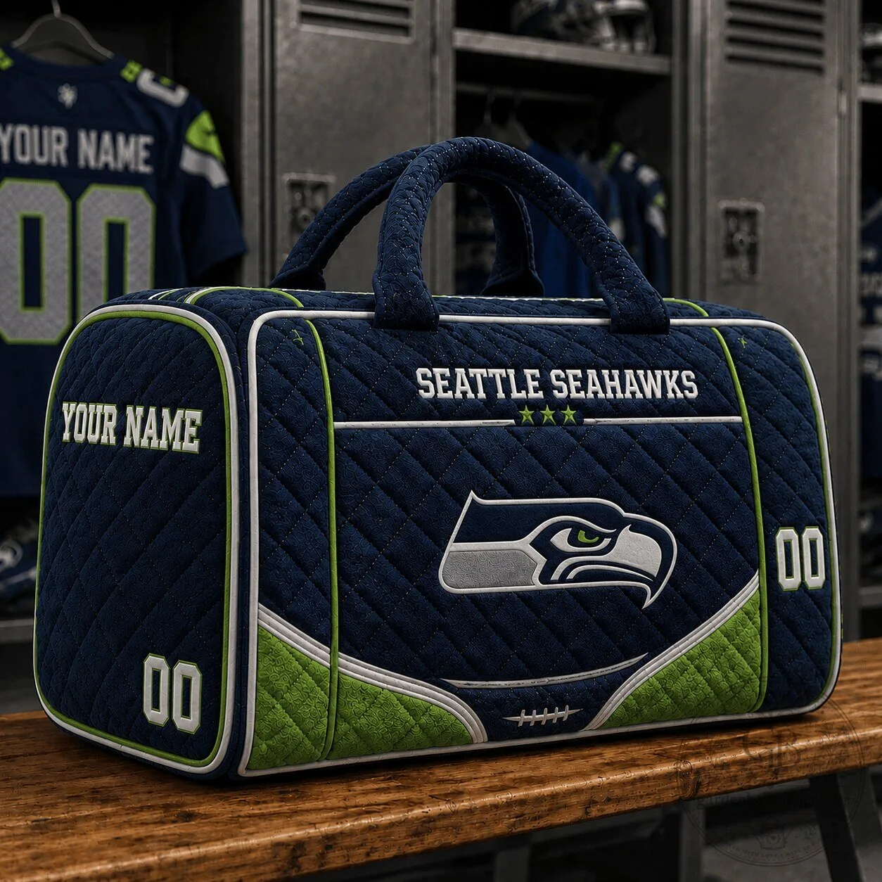 Seattle Seahawks Quilted Duffle Bag Custom Name Fan Gift