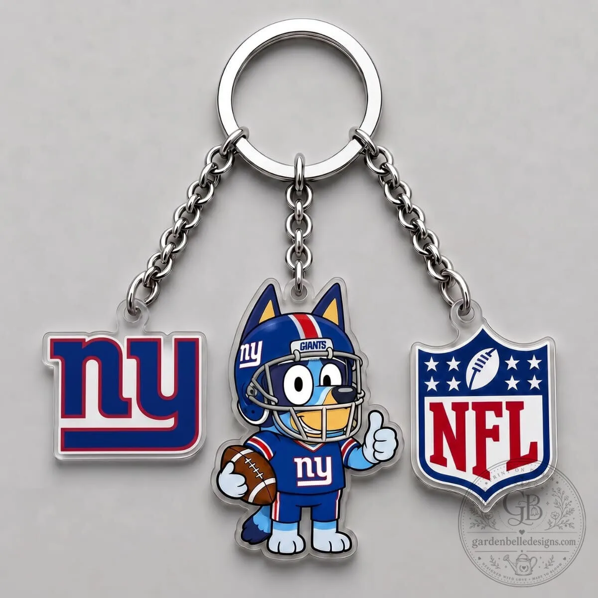 New York Giants Bluey Football Player National Football League Triple Charm Keychain
