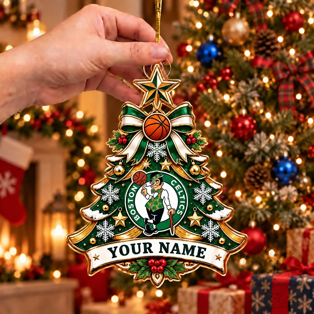 Boston Celtics Christmas Tree Ornament Personalized with Your Name