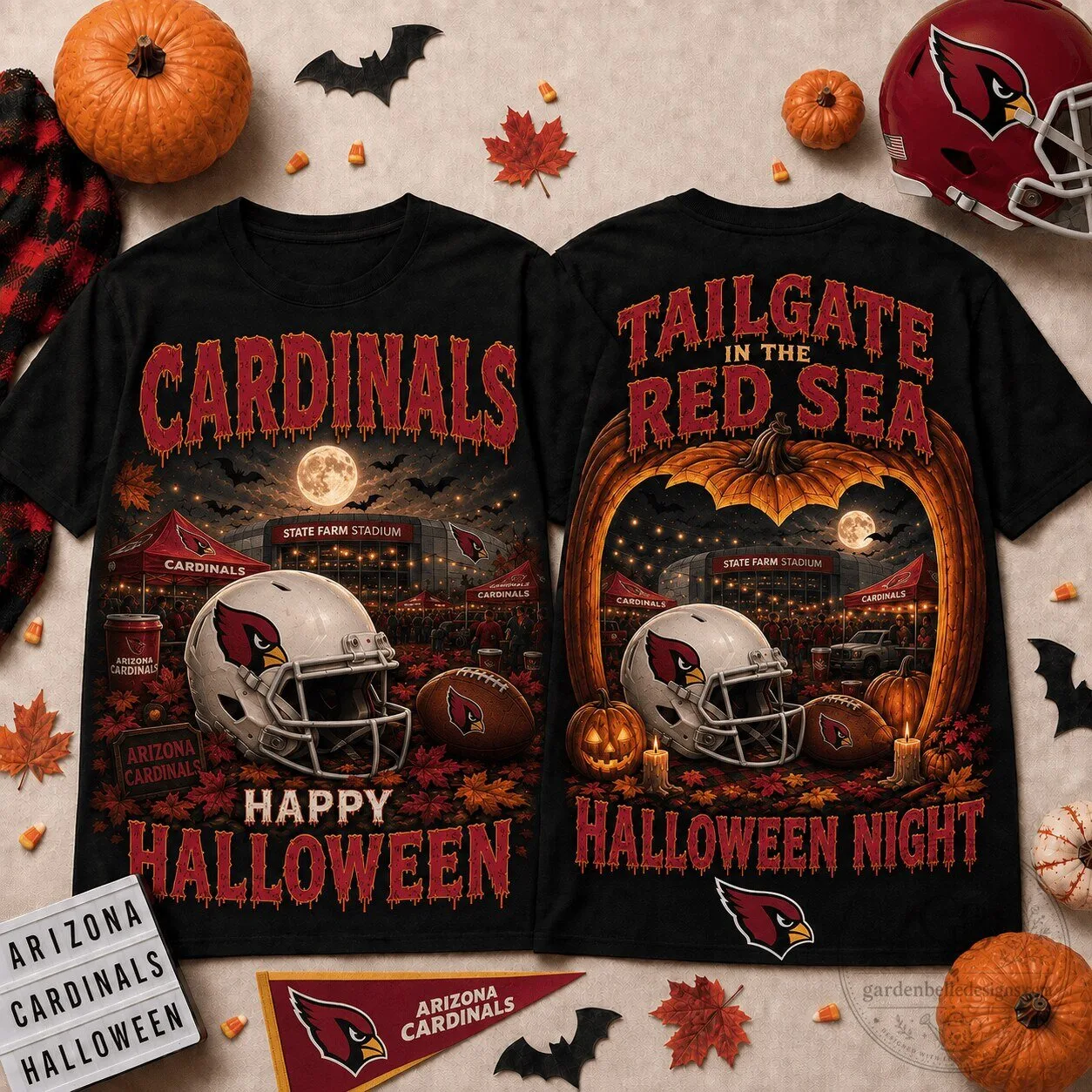 Arizona Cardinals Fan Halloween Night T-Shirt, Tailgate In The Red Sea