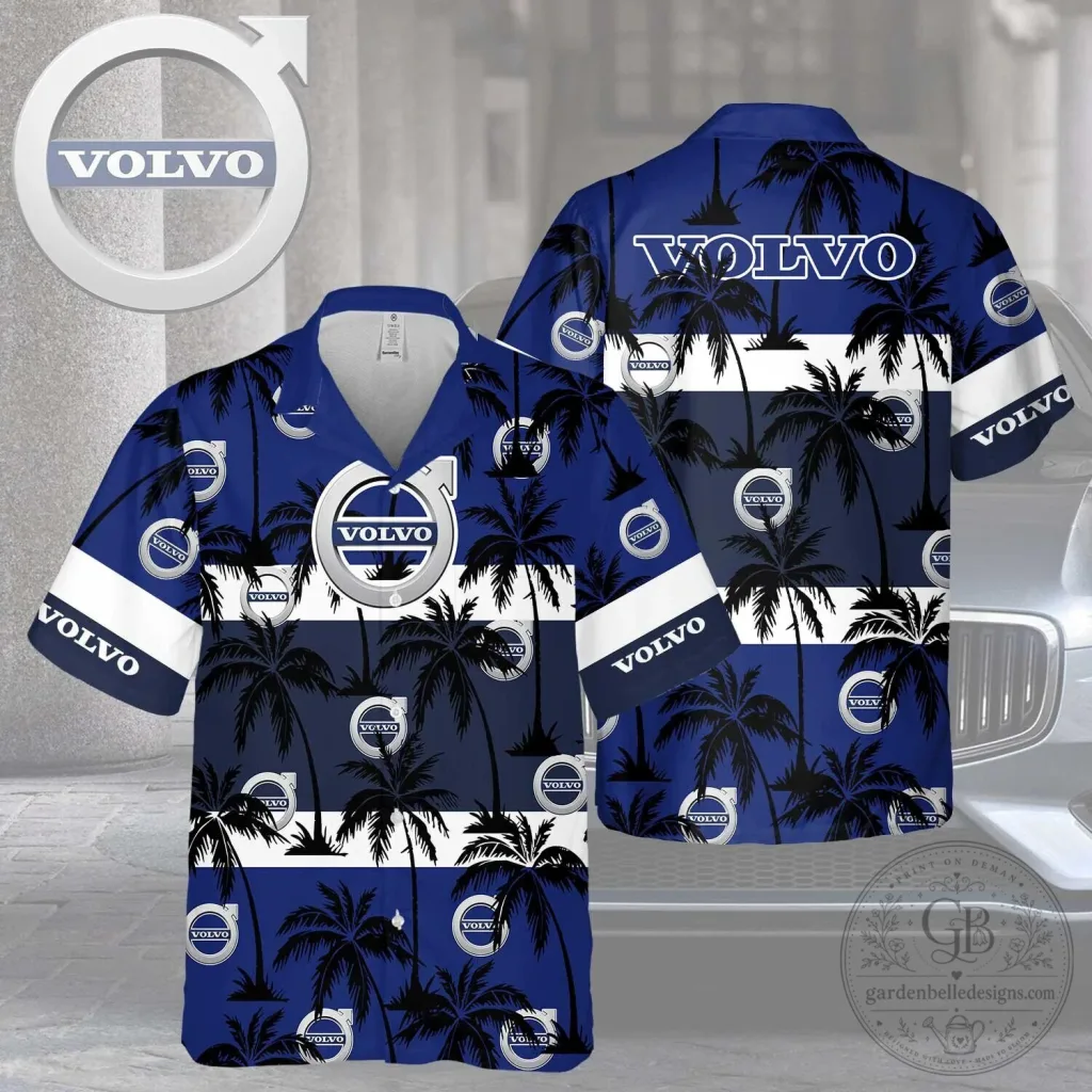 Volvo Car Company Palm Tree Pattern Blue Hawaiian Shirt Volvo Car Company Palm Tree Pattern Blue Hawaiian Shirt