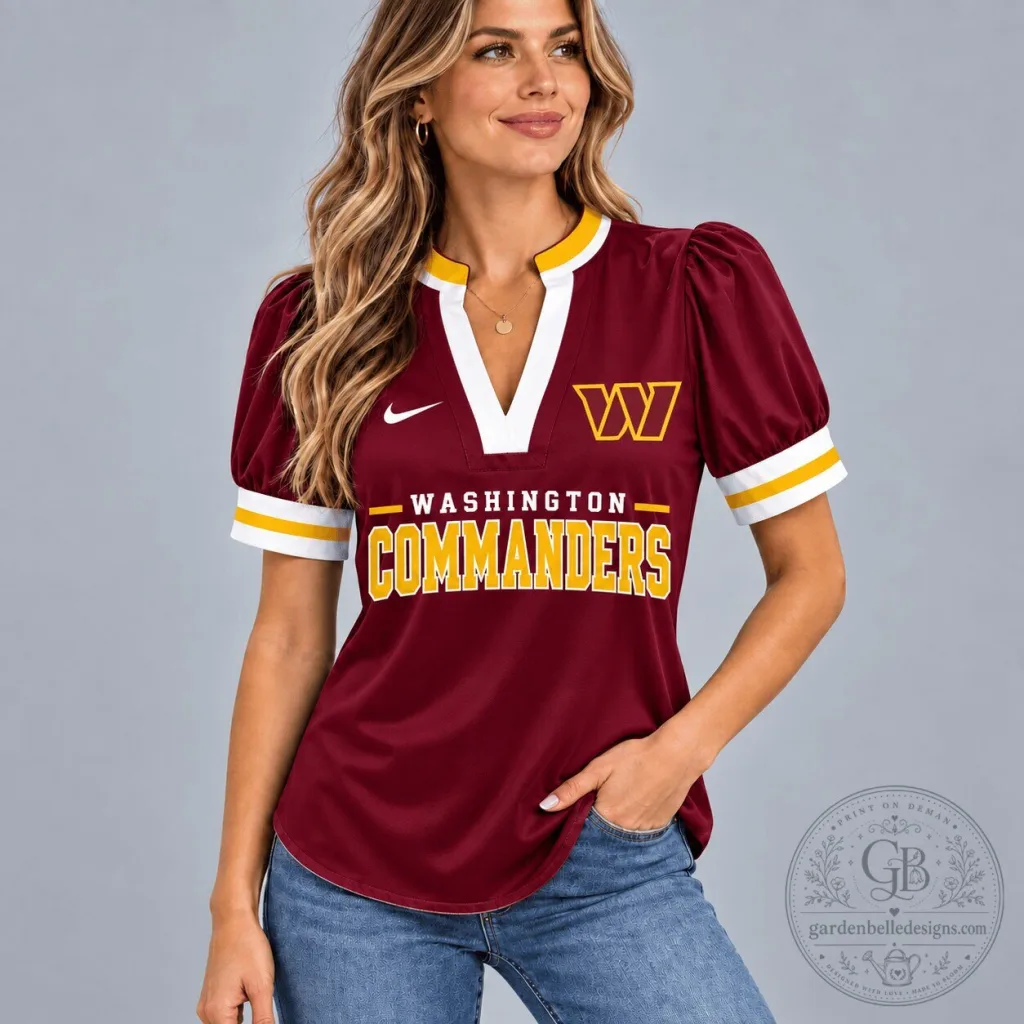 Washington Commanders Women's Game Day Puff Sleeve V-Neck Shirt Washington Commanders Women's Game Day Puff Sleeve V-Neck Shirt