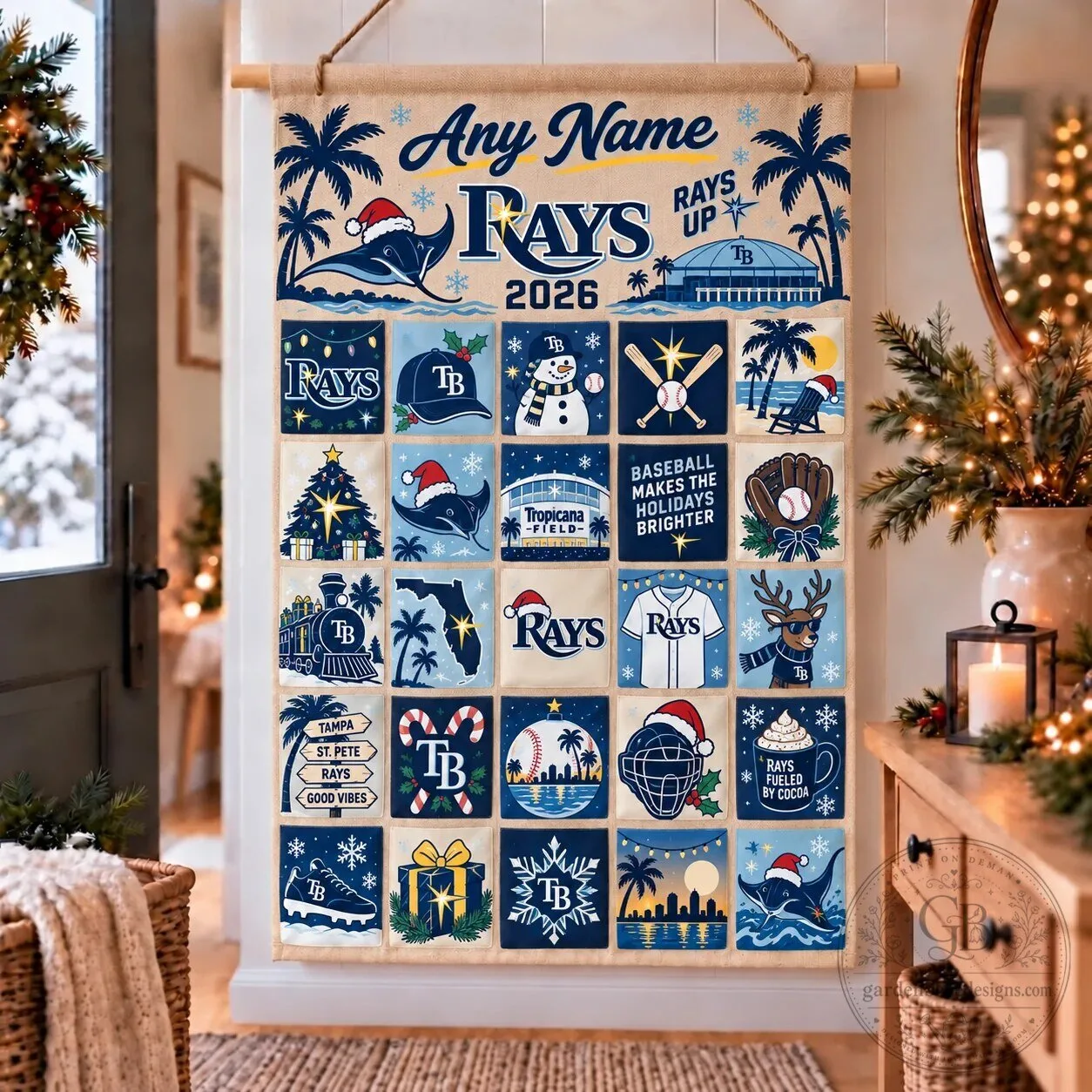 Tampa Bay Rays Christmas Advent Calendar Wall Hanging Decor