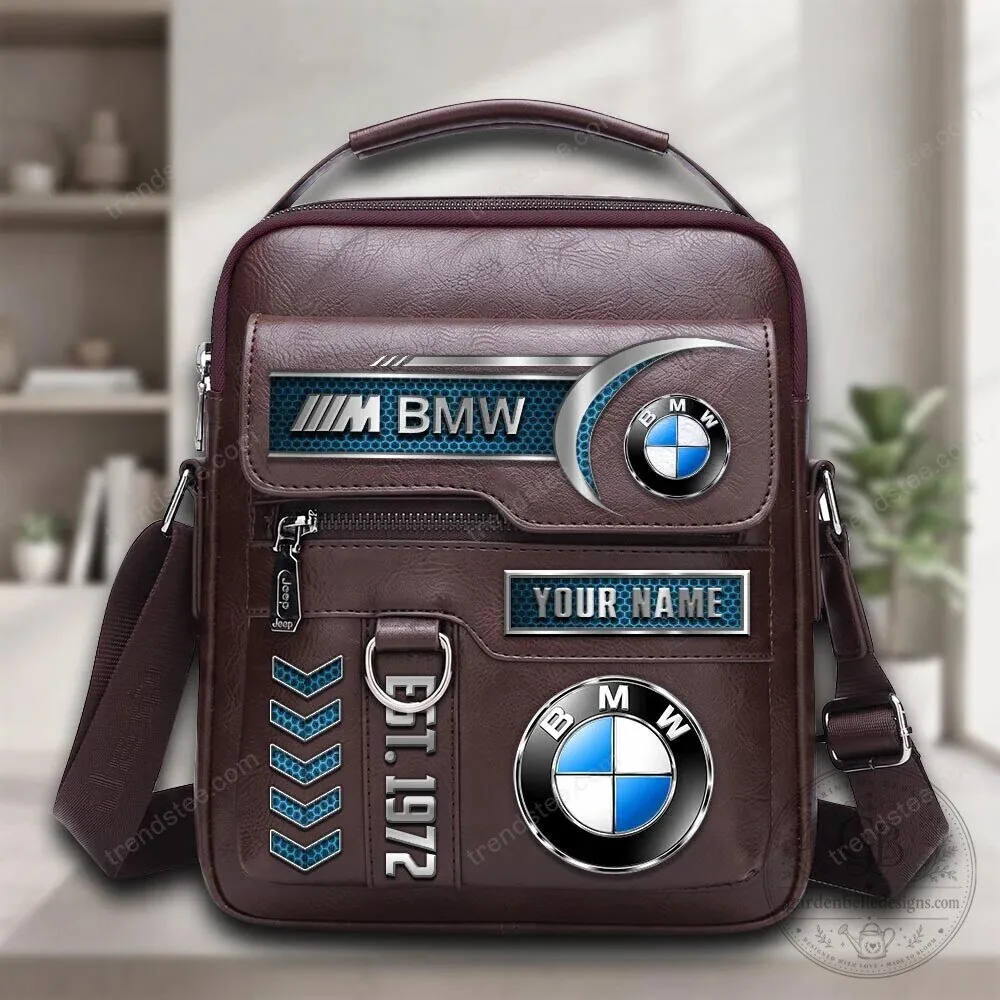 Personalized BMW M Series Car Logo Brown Leather Crossbody Bag